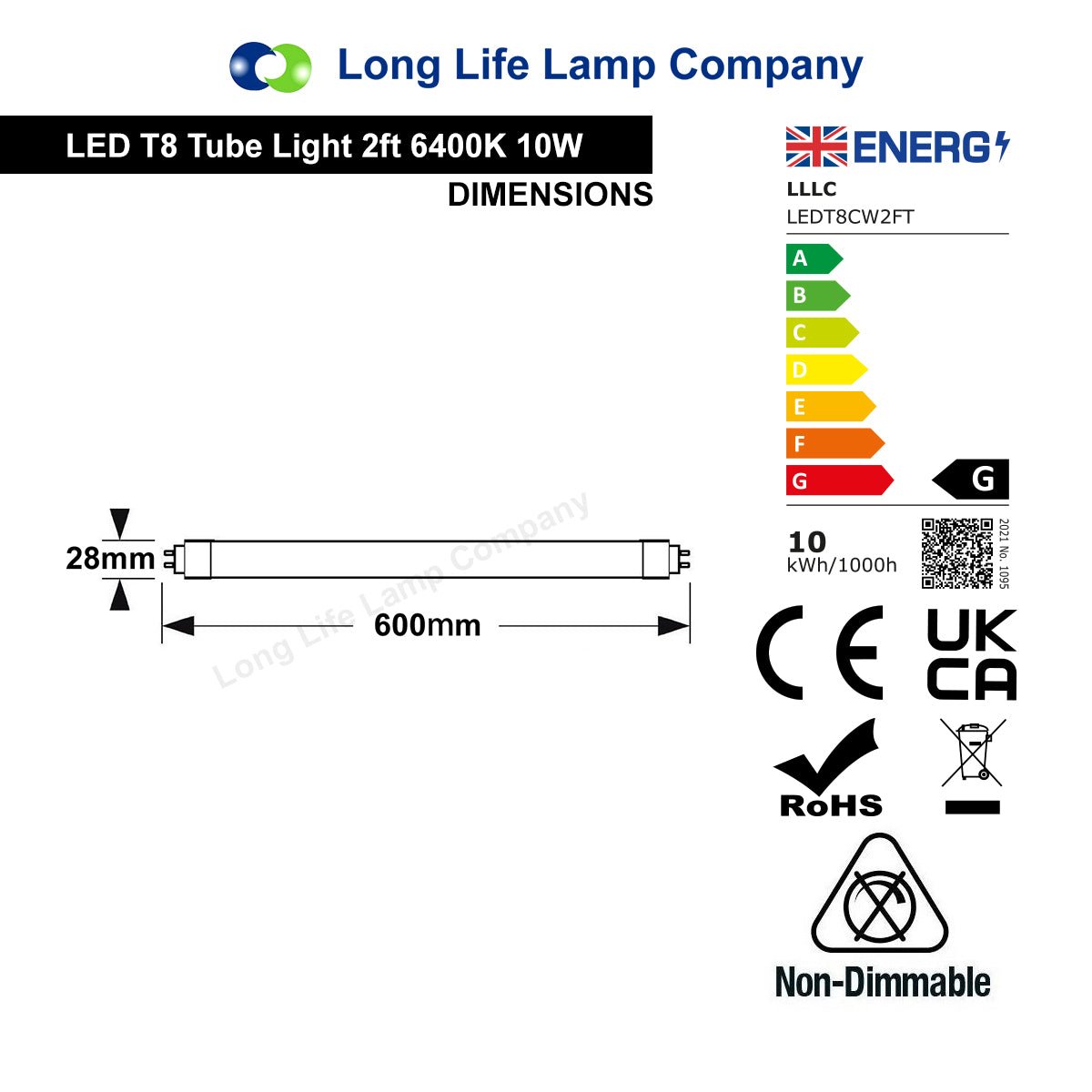 T8 LED Frosted Tube Light 2ft, 3ft, 4ft, 5ft, 6ft Direct Replacement for Fluorescent Tube 6400K - Free delivery on all orders