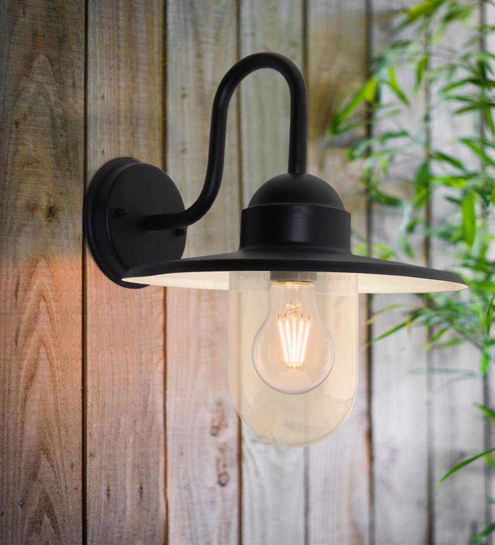 Traditional Outdoor Wall Light Down Lantern Black with Glass Diffuser - Energy Light Bulbs - Free delivery on all orders