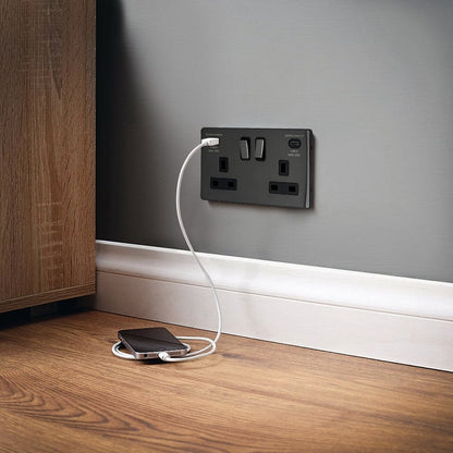 USB Double Socket With 2 USB Charger Port Black Nickel Plate Quick Charge - Energy Light Bulbs - Free delivery on all orders