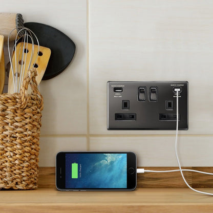 USB Double Socket With 2 USB Charger Port Black Nickel Plate Quick Charge - Energy Light Bulbs - Free delivery on all orders