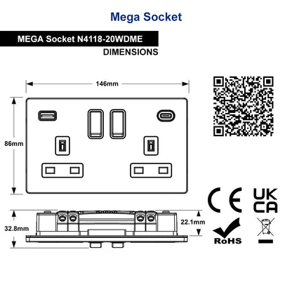 USB Double Socket With 2 USB Charger Port Brushed Chrome Plate Quick Charge - Energy Light Bulbs - Free delivery on all orders