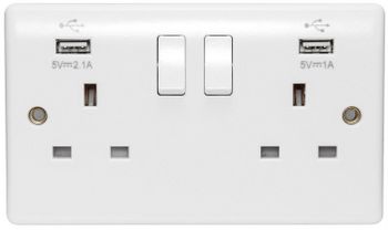 USB Sockets | Double Wall Plug Socket 2 Gang 13A with 2 USB Charger Port Outlets White Plate - Energy Light Bulbs - Free delivery on all orders