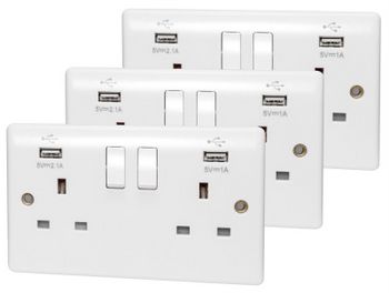 USB Sockets | Double Wall Plug Socket 2 Gang 13A with 2 USB Charger Port Outlets White Plate - Energy Light Bulbs - Free delivery on all orders