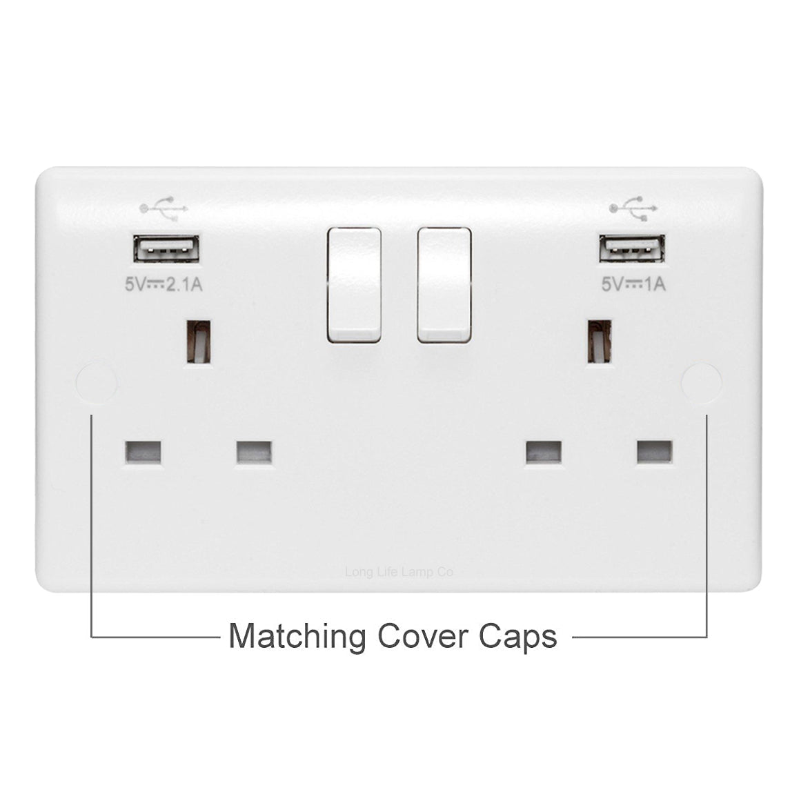 USB Sockets | Double Wall Plug Socket 2 Gang 13A with 2 USB Charger Port Outlets White Plate M093USB - Free delivery on all orders