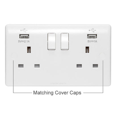 USB Sockets | Double Wall Plug Socket 2 Gang 13A with 2 USB Charger Port Outlets White Plate M093USB - Free delivery on all orders