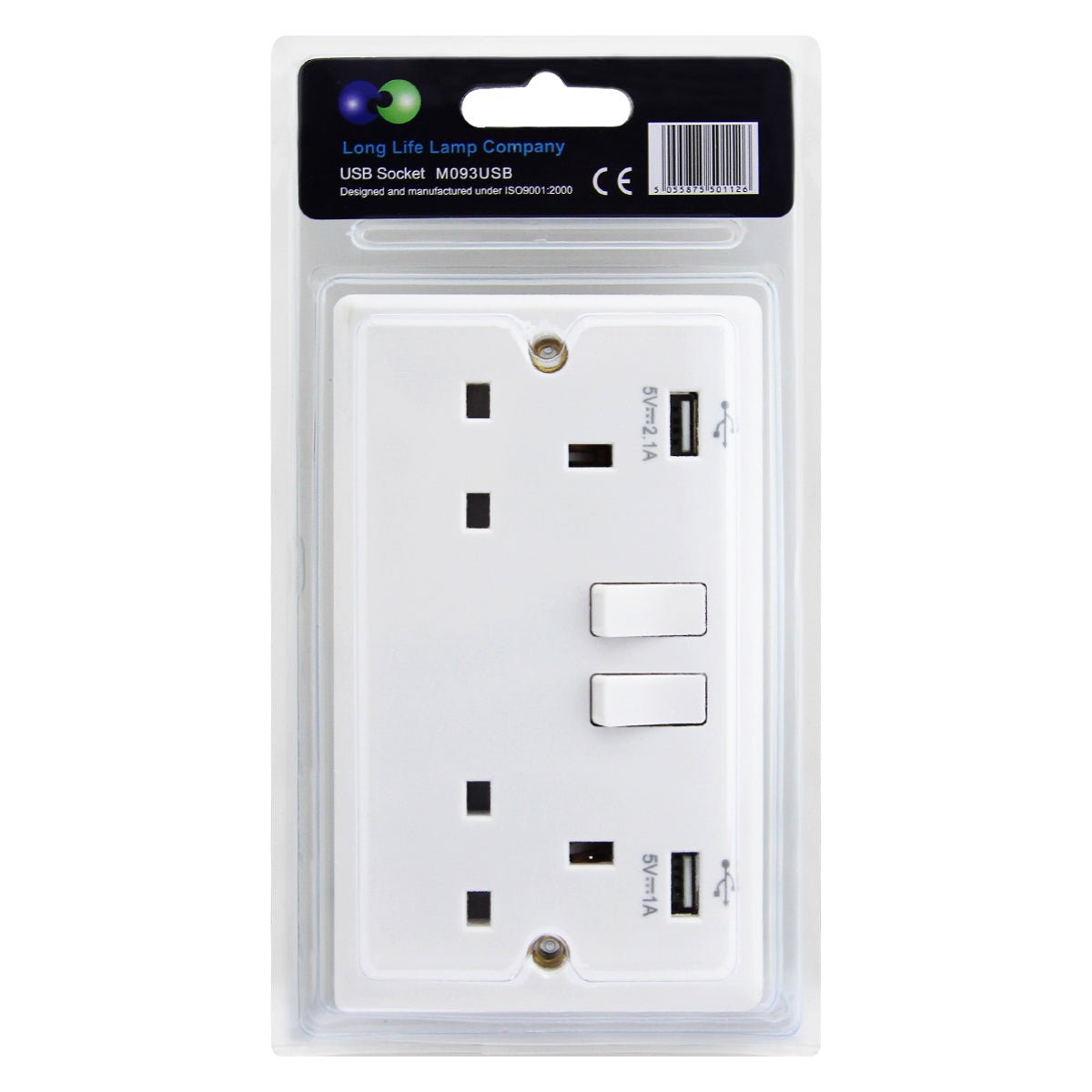USB Sockets | Double Wall Plug Socket 2 Gang 13A with 2 USB Charger Port Outlets White Plate M093USB - Free delivery on all orders