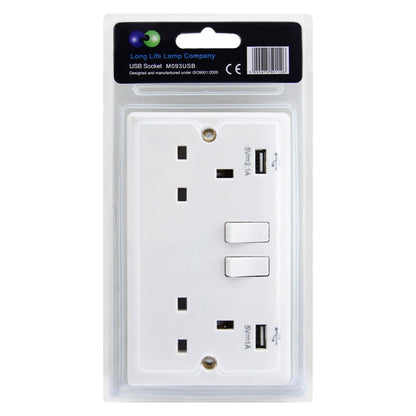 USB Sockets | Double Wall Plug Socket 2 Gang 13A with 2 USB Charger Port Outlets White Plate M093USB - Free delivery on all orders