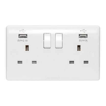 USB Sockets | Double Wall Plug Socket 2 Gang 13A with 2 USB Charger Port Outlets White Plate M093USB - Free delivery on all orders