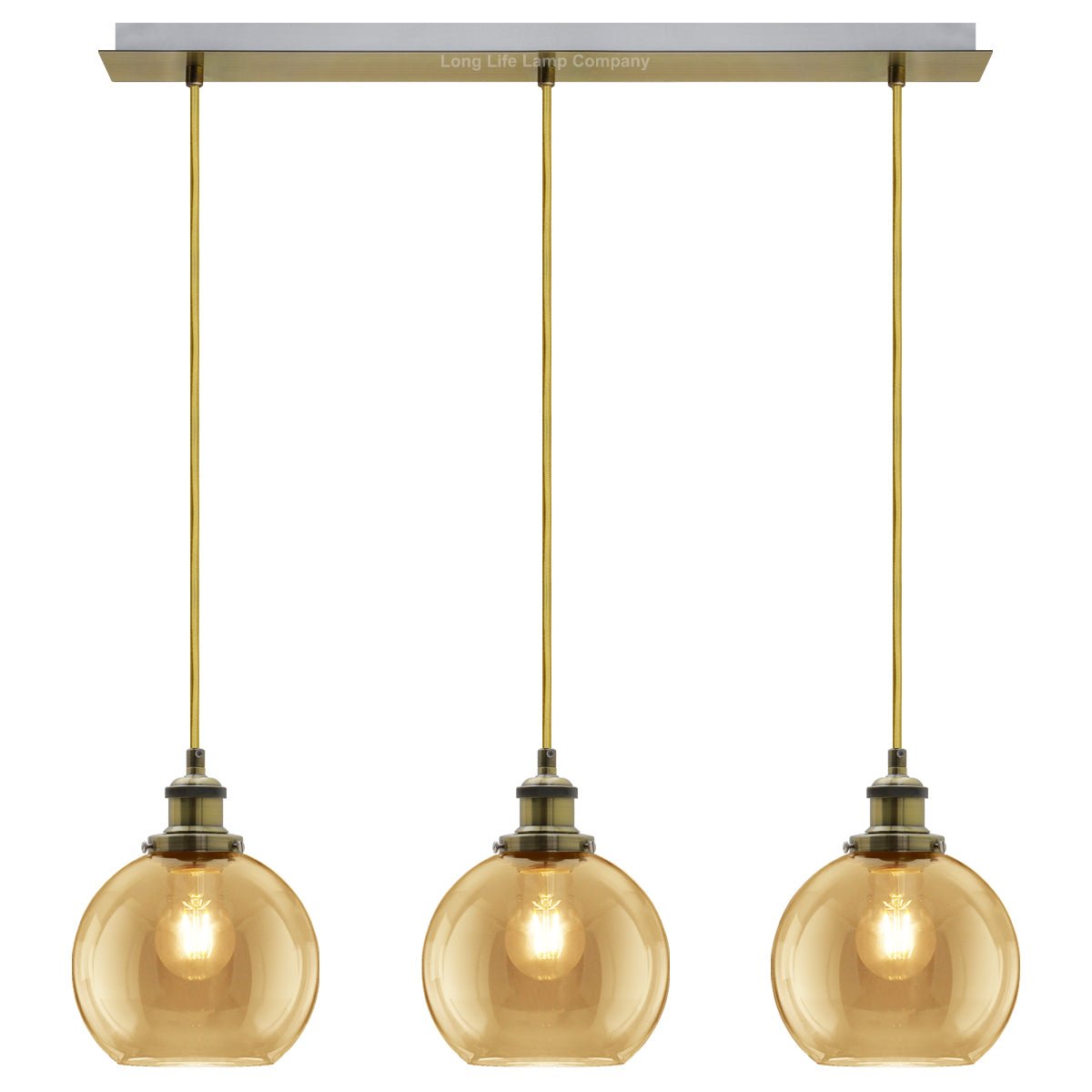 Vintage 3 Lights Ceiling Pendant Lamp Cluster Mini Glass Globe Shades Gold - Energy Light Bulbs - Free delivery on all orders