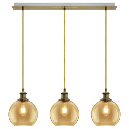 Vintage 3 Lights Ceiling Pendant Lamp Cluster Mini Glass Globe Shades Gold - Energy Light Bulbs - Free delivery on all orders