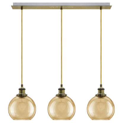 Vintage 3 Lights Ceiling Pendant Lamp Cluster Mini Glass Globe Shades Gold - Energy Light Bulbs - Free delivery on all orders