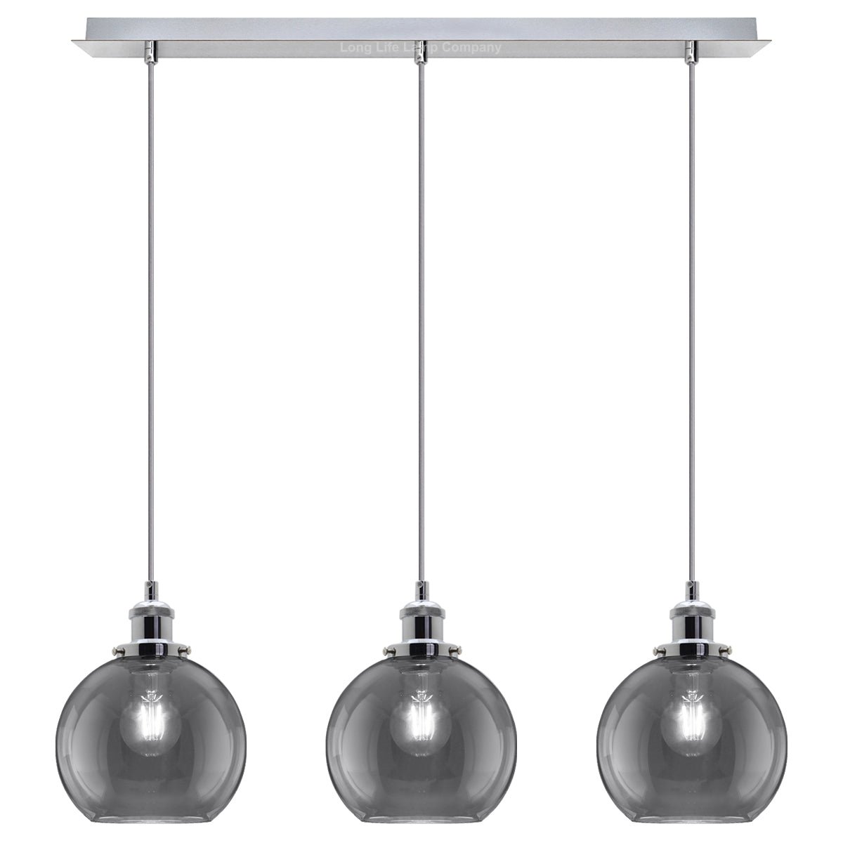Vintage 3 Lights Ceiling Pendant Lamp Cluster Mini Glass Globe Shades Smoked Grey - Energy Light Bulbs - Free delivery on all orders
