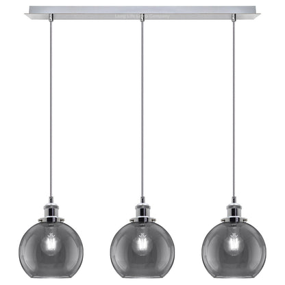 Vintage 3 Lights Ceiling Pendant Lamp Cluster Mini Glass Globe Shades Smoked Grey - Energy Light Bulbs - Free delivery on all orders
