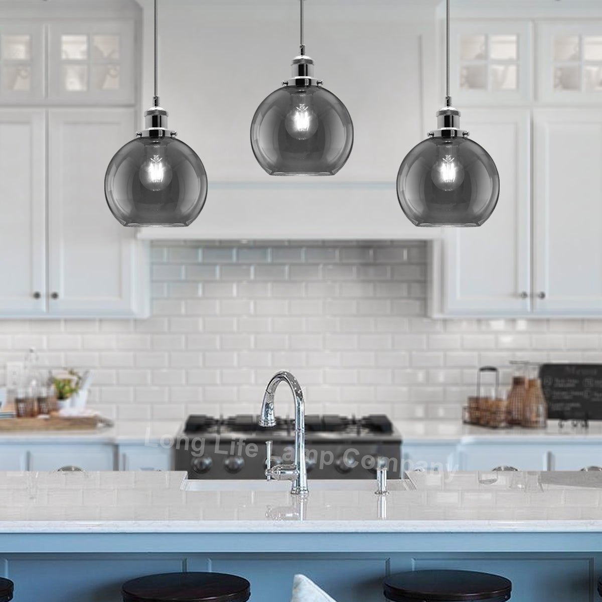 Vintage 3 Lights Ceiling Pendant Lamp Cluster Mini Glass Globe Shades Smoked Grey - Energy Light Bulbs - Free delivery on all orders