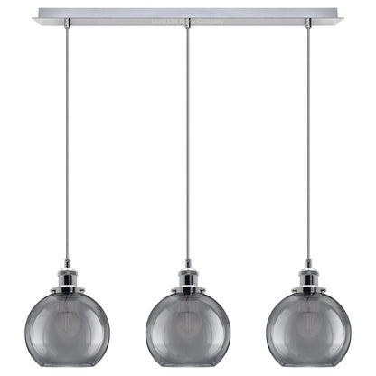 Vintage 3 Lights Ceiling Pendant Lamp Cluster Mini Glass Globe Shades Smoked Grey - Energy Light Bulbs - Free delivery on all orders