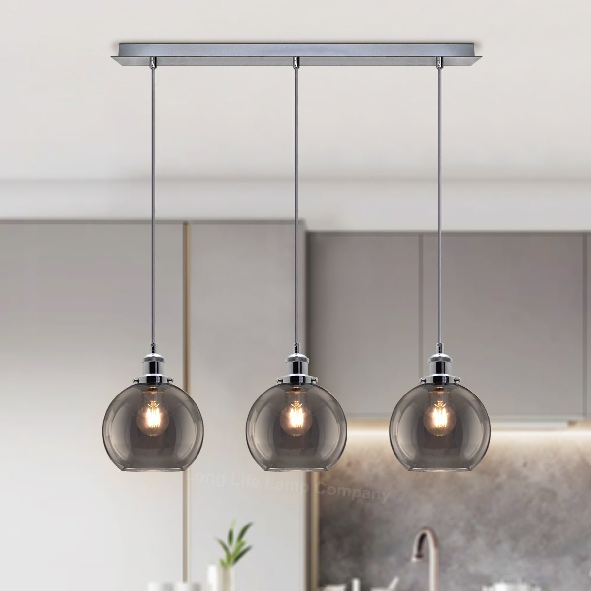 Vintage 3 Lights Ceiling Pendant Lamp Cluster Mini Glass Globe Shades Smoked Grey - Energy Light Bulbs - Free delivery on all orders