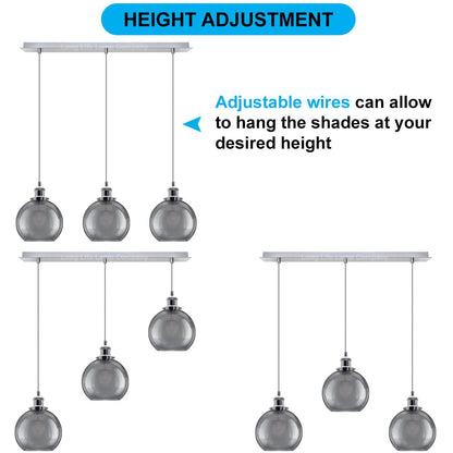 Vintage 3 Lights Ceiling Pendant Lamp Cluster Mini Glass Globe Shades Smoked Grey - Energy Light Bulbs - Free delivery on all orders