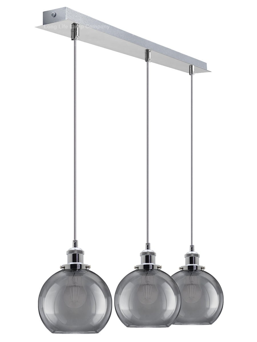 Vintage 3 Lights Ceiling Pendant Lamp Cluster Mini Glass Globe Shades Smoked Grey - Energy Light Bulbs - Free delivery on all orders