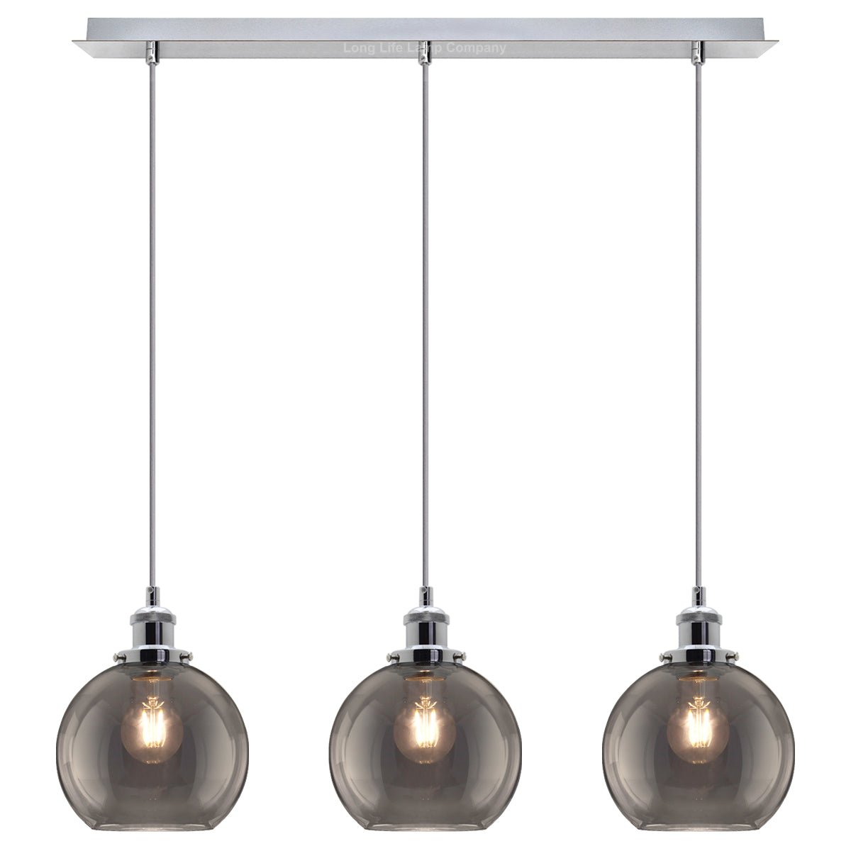 Vintage 3 Lights Ceiling Pendant Lamp Cluster Mini Glass Globe Shades Smoked Grey - Energy Light Bulbs - Free delivery on all orders