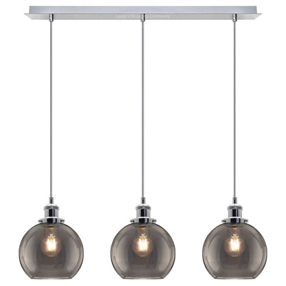 Vintage 3 Lights Ceiling Pendant Lamp Cluster Mini Glass Globe Shades Smoked Grey - Energy Light Bulbs - Free delivery on all orders