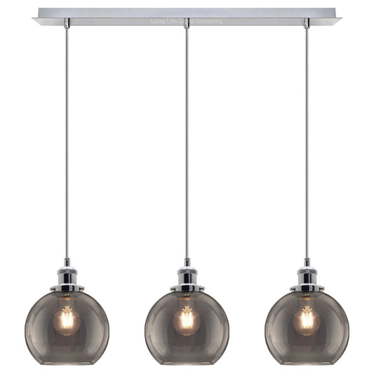 Vintage 3 Lights Ceiling Pendant Lamp Cluster Mini Glass Globe Shades Smoked Grey - Energy Light Bulbs - Free delivery on all orders
