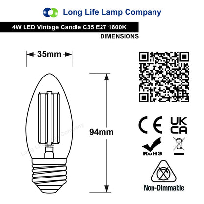Vintage 4w LED Candle E27 Filament Light Bulb Edison Screw Smoked Gold Glass 2 Pack - Energy Light Bulbs - Free delivery on all orders