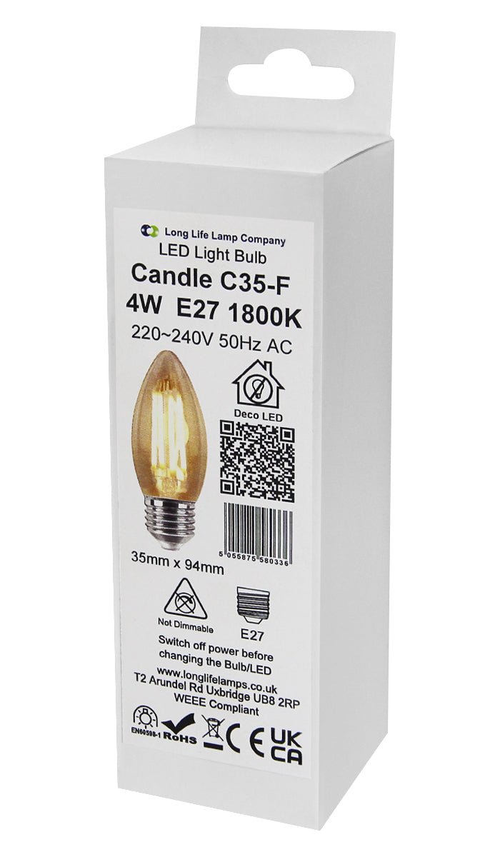 Vintage 4w LED Candle E27 Filament Light Bulb Edison Screw Smoked Gold Glass 2 Pack - Energy Light Bulbs - Free delivery on all orders