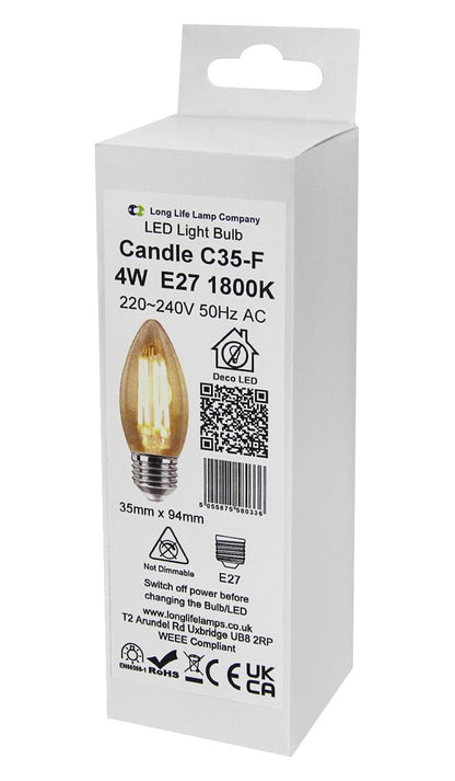 Vintage 4w LED Candle E27 Filament Light Bulb Edison Screw Smoked Gold Glass 2 Pack - Energy Light Bulbs - Free delivery on all orders