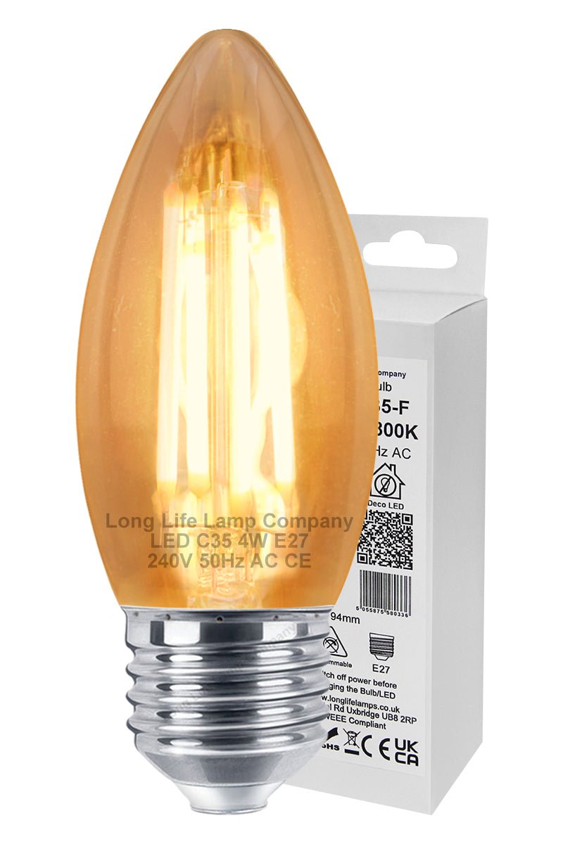 Vintage 4w LED Candle E27 Filament Light Bulb Edison Screw Smoked Gold Glass 2 Pack - Energy Light Bulbs - Free delivery on all orders