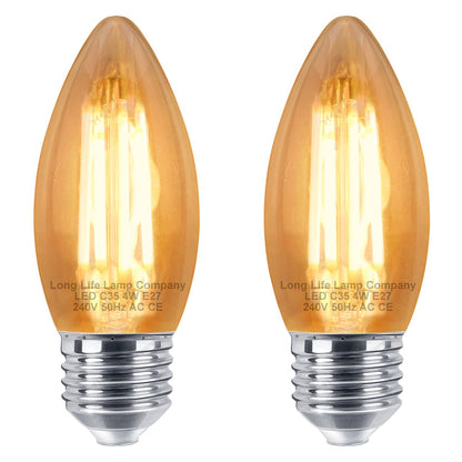 Vintage 4w LED Candle E27 Filament Light Bulb Edison Screw Smoked Gold Glass 2 Pack - Energy Light Bulbs - Free delivery on all orders