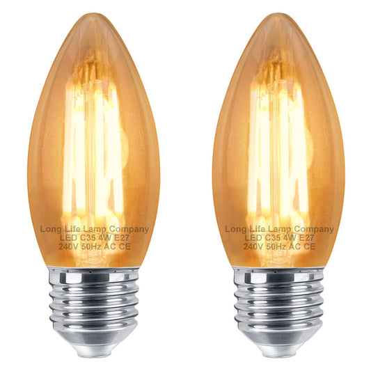 Vintage 4w LED Candle E27 Filament Light Bulb Edison Screw Smoked Gold Glass 2 Pack - Energy Light Bulbs - Free delivery on all orders