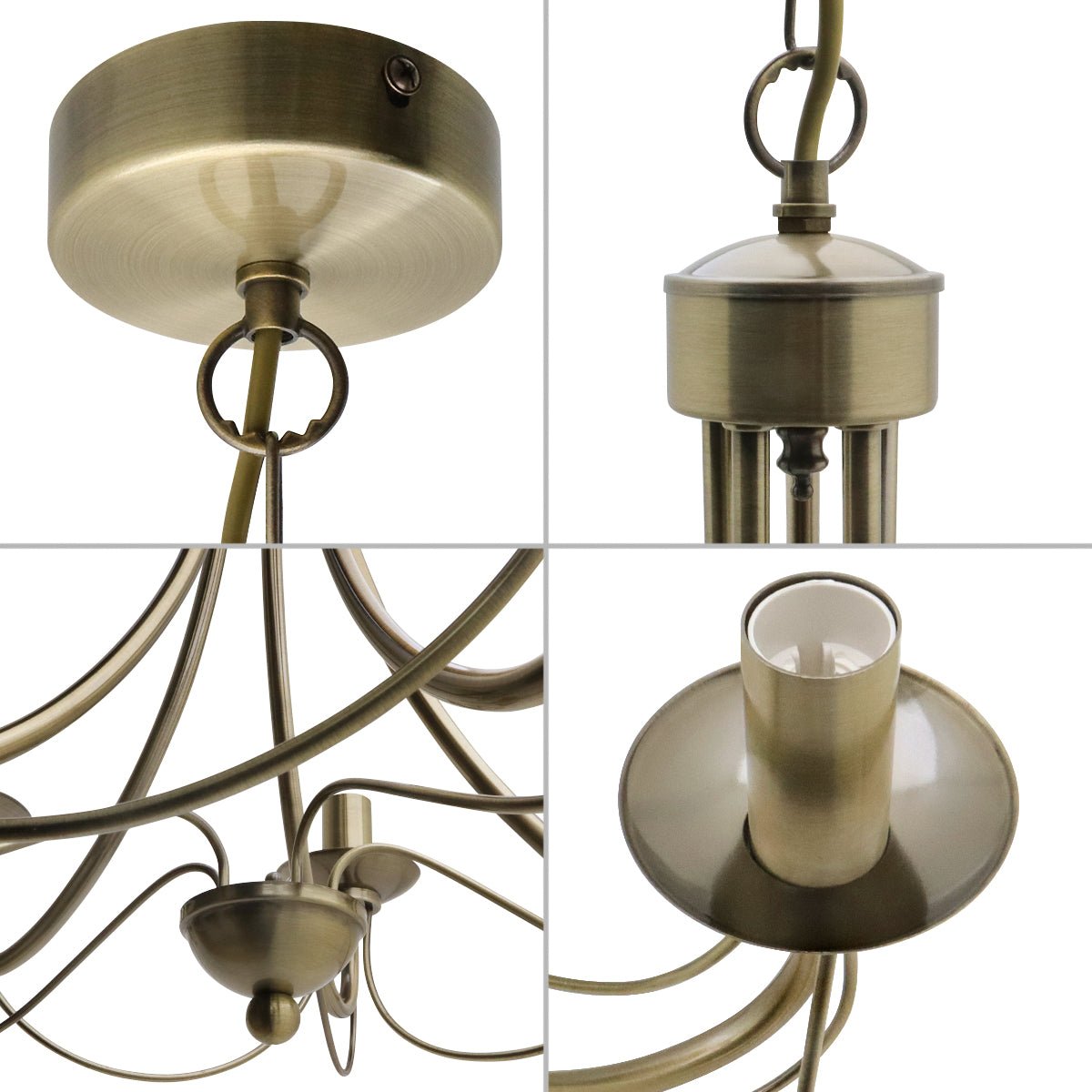 Vintage 5 Lights Antique Brass Ceiling Pendant Light Candle Lantern Chandelier - Energy Light Bulbs - Free delivery on all orders