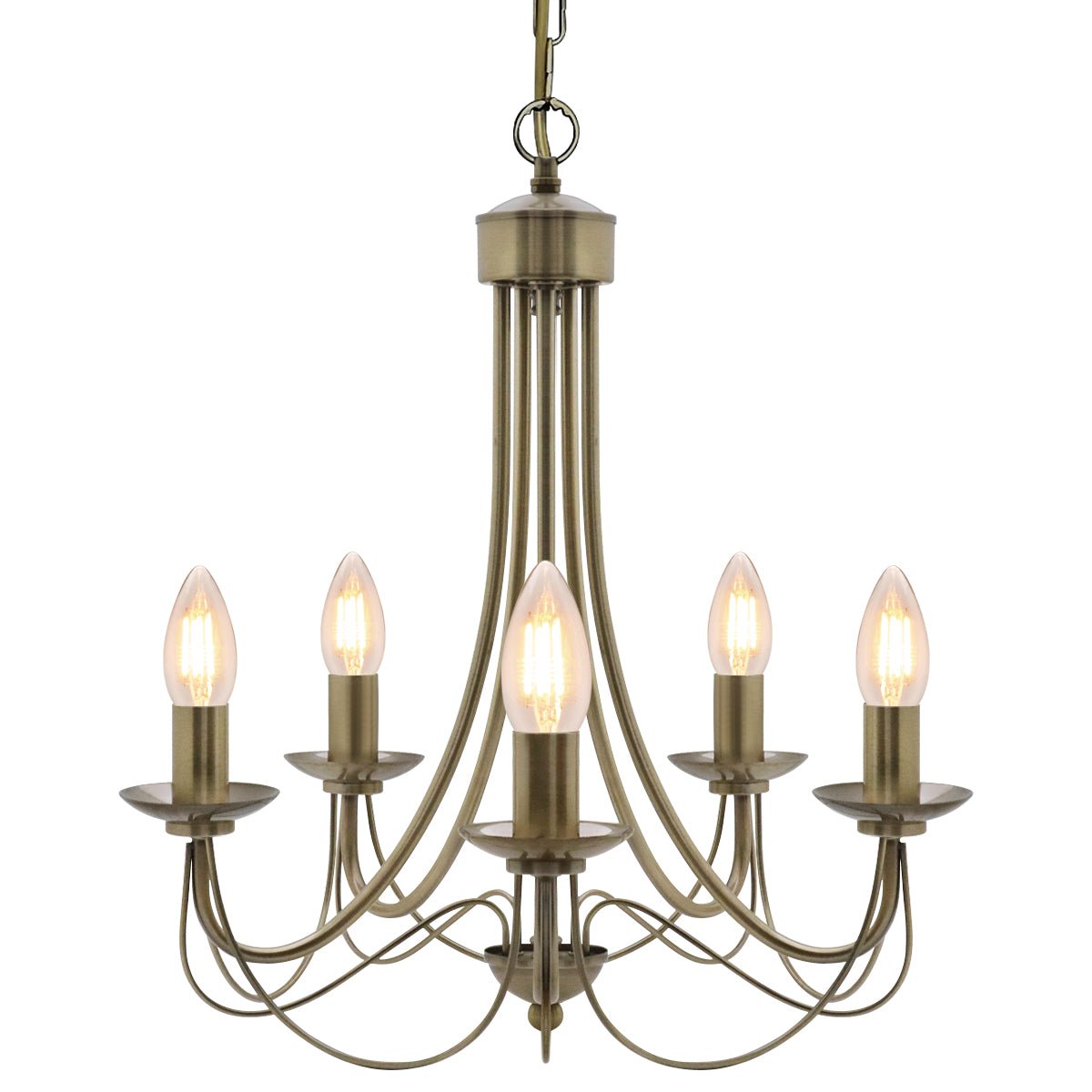 Vintage 5 Lights Antique Brass Ceiling Pendant Light Candle Lantern Chandelier - Energy Light Bulbs - Free delivery on all orders