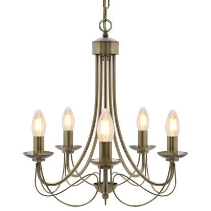 Vintage 5 Lights Antique Brass Ceiling Pendant Light Candle Lantern Chandelier - Energy Light Bulbs - Free delivery on all orders