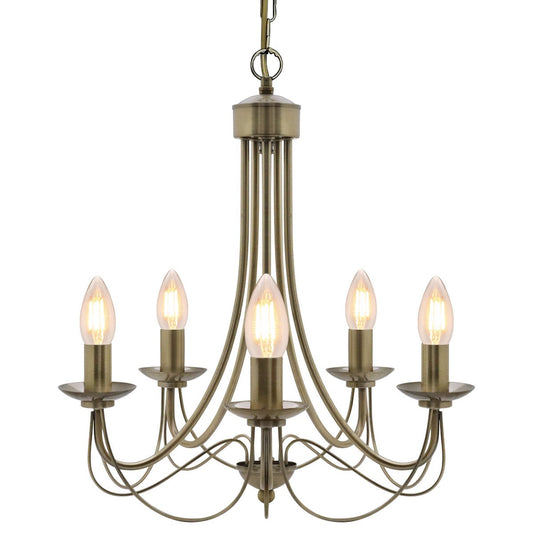Vintage 5 Lights Antique Brass Ceiling Pendant Light Candle Lantern Chandelier - Energy Light Bulbs - Free delivery on all orders