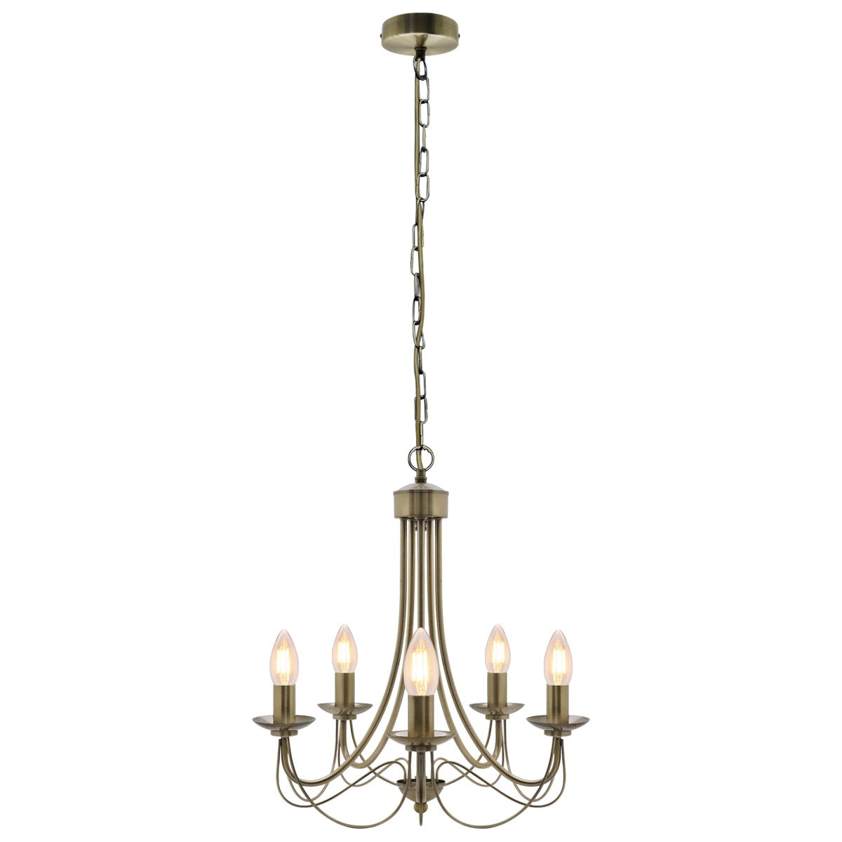 Vintage 5 Lights Antique Brass Ceiling Pendant Light Candle Lantern Chandelier - Energy Light Bulbs - Free delivery on all orders