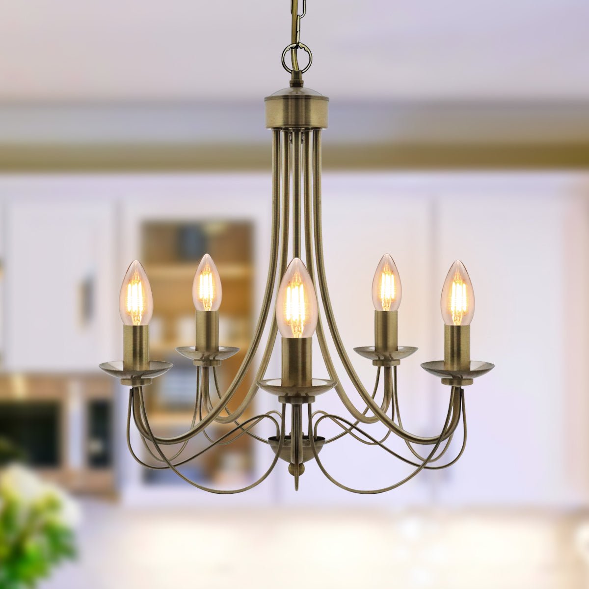 Vintage 5 Lights Antique Brass Ceiling Pendant Light Candle Lantern Chandelier - Energy Light Bulbs - Free delivery on all orders