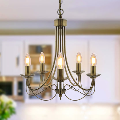 Vintage 5 Lights Antique Brass Ceiling Pendant Light Candle Lantern Chandelier - Energy Light Bulbs - Free delivery on all orders