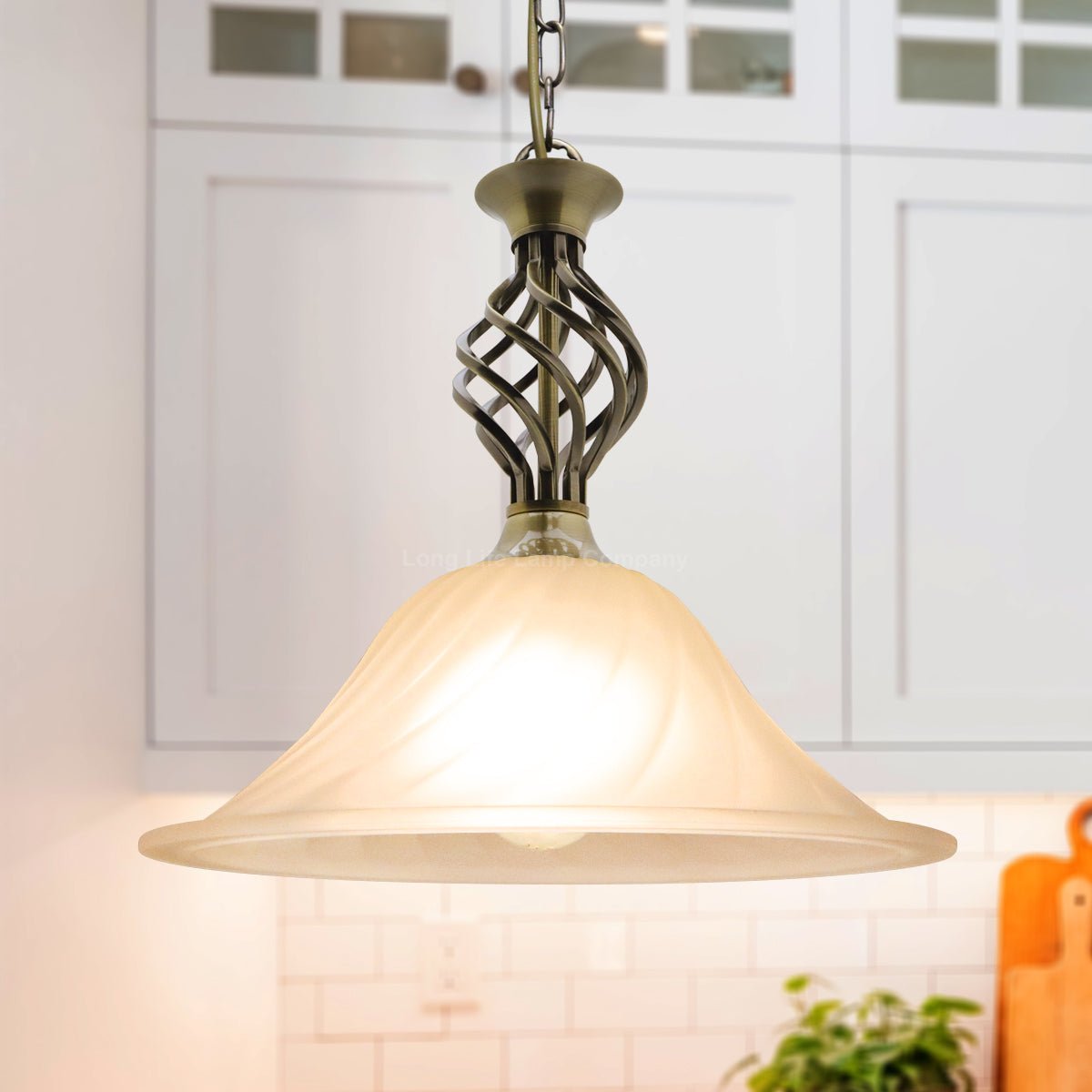 Vintage Antique Brass Ceiling Pendant Light Frosted Glass Fixture Chain Suspended - Energy Light Bulbs - Free delivery on all orders