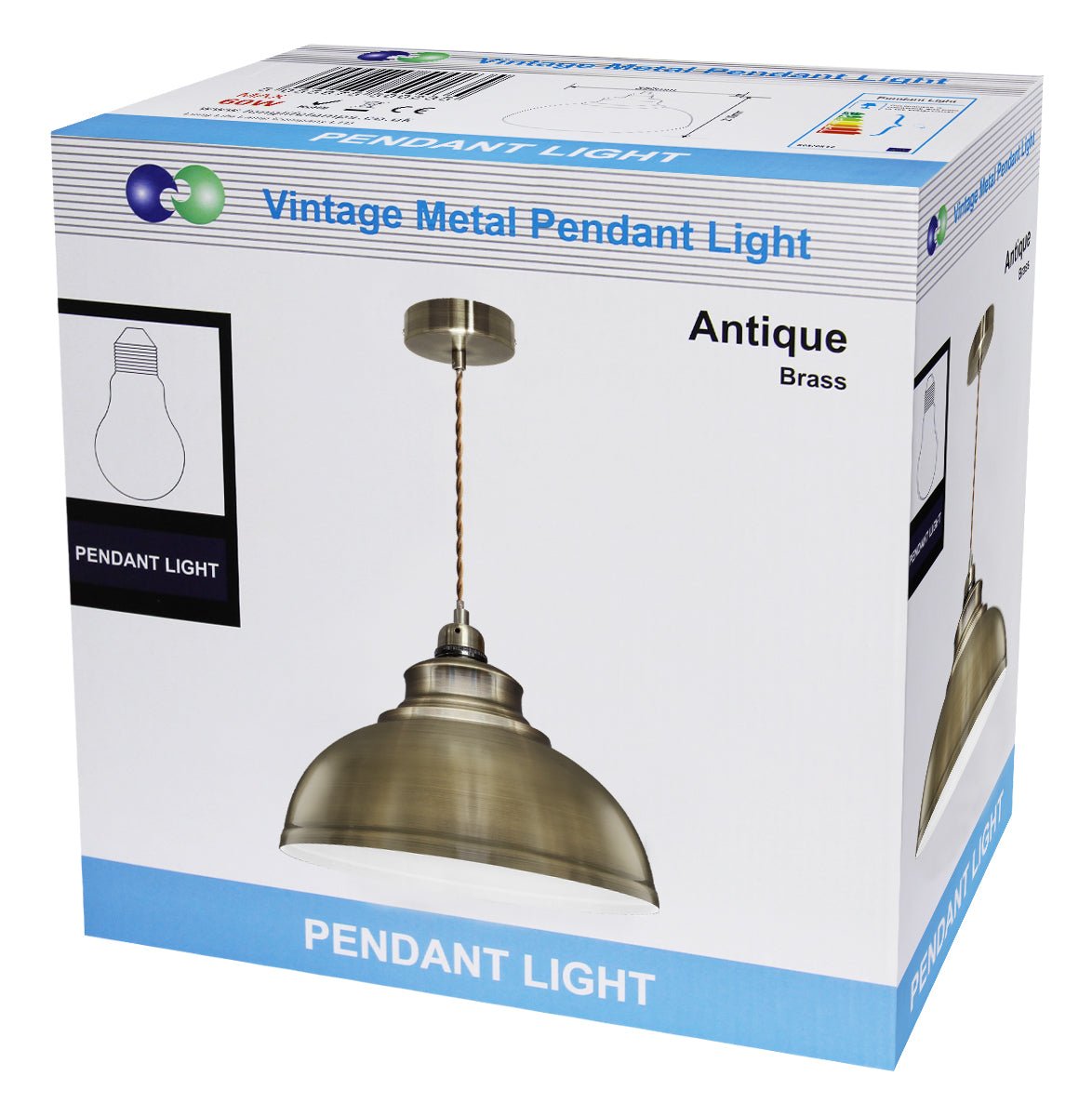 Vintage Antique Brass Hanging Ceiling Pendant Shade - Energy Light Bulbs - Free delivery on all orders