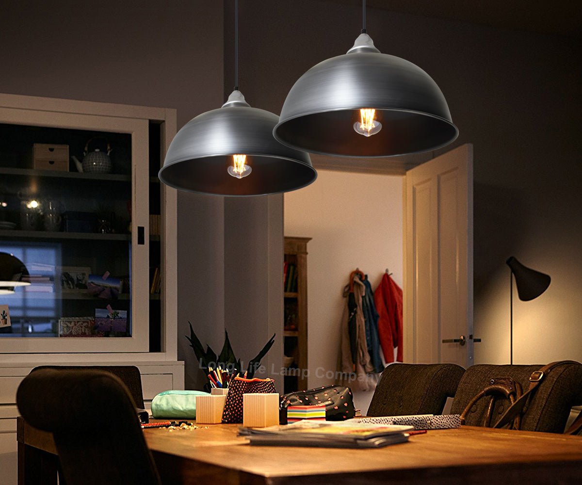 Vintage Antique Stainless Steel Hanging Ceiling Pendant Shade - Energy Light Bulbs - Free delivery on all orders