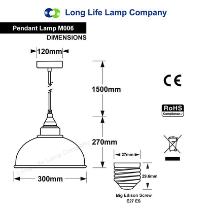 Vintage Antique Stainless Steel Hanging Ceiling Pendant Shade - Energy Light Bulbs - Free delivery on all orders