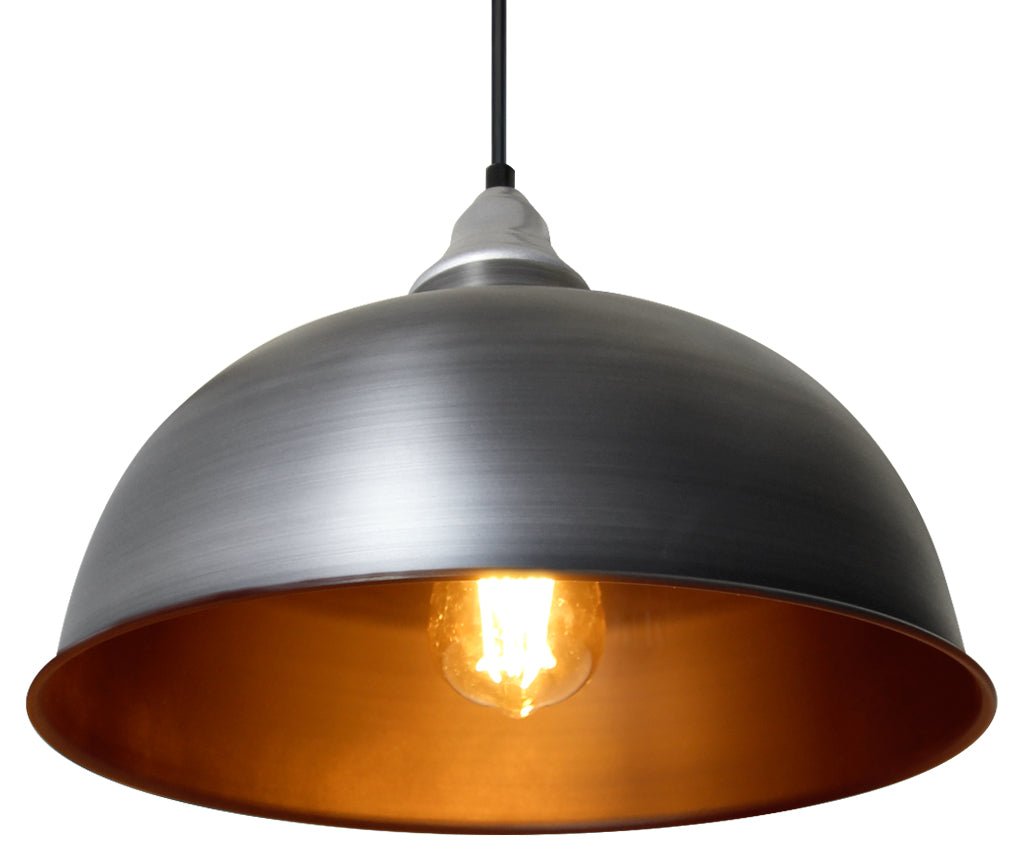 Vintage Antique Stainless Steel Hanging Ceiling Pendant Shade - Energy Light Bulbs - Free delivery on all orders