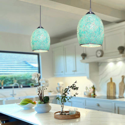 Vintage Ceiling Crackle Blue Mosaic Glass Pendant Light - Energy Light Bulbs - Free delivery on all orders