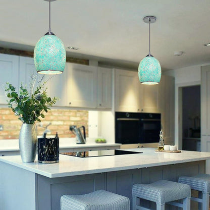 Vintage Ceiling Crackle Blue Mosaic Glass Pendant Light - Energy Light Bulbs - Free delivery on all orders