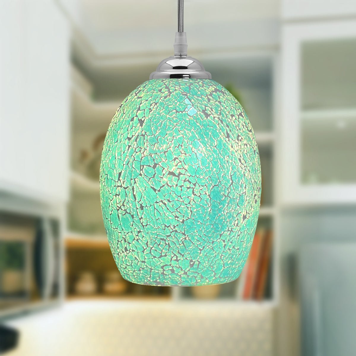 Vintage Ceiling Crackle Blue Mosaic Glass Pendant Light - Energy Light Bulbs - Free delivery on all orders