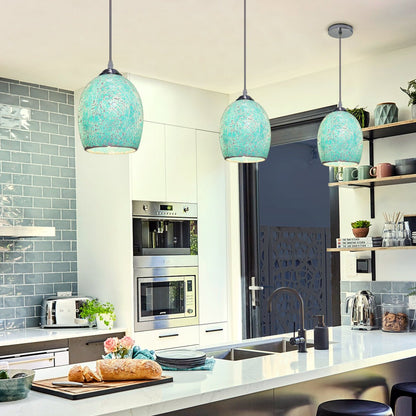 Vintage Ceiling Crackle Blue Mosaic Glass Pendant Light - Energy Light Bulbs - Free delivery on all orders