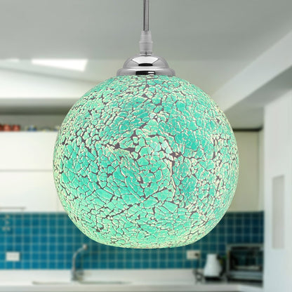 Vintage Ceiling Crackle Blue Mosaic Globe Glass Pendant Light - Energy Light Bulbs - Free delivery on all orders