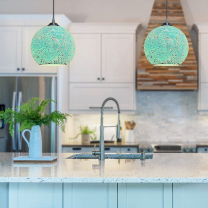 Vintage Ceiling Crackle Blue Mosaic Globe Glass Pendant Light - Energy Light Bulbs - Free delivery on all orders