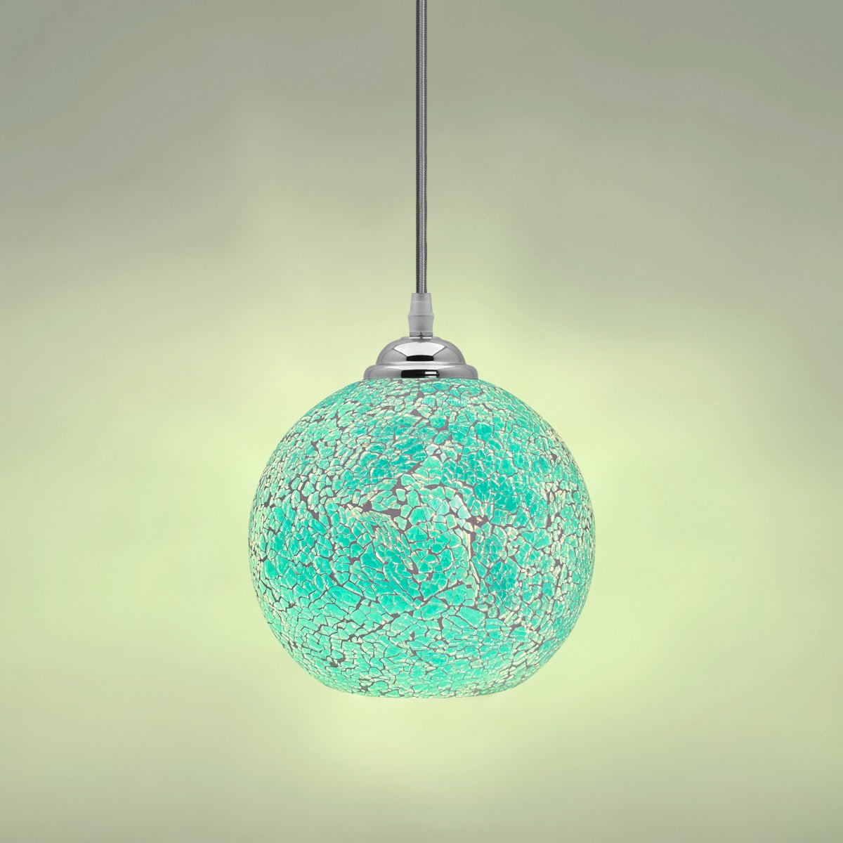 Vintage Ceiling Crackle Blue Mosaic Globe Glass Pendant Light - Energy Light Bulbs - Free delivery on all orders